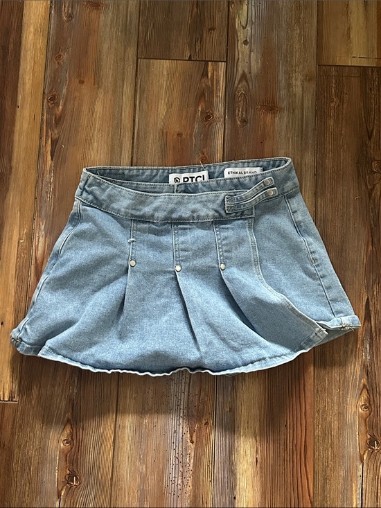 Ptcl Pants - DTCL Light Blue Denim Pleated Mini Skort Small